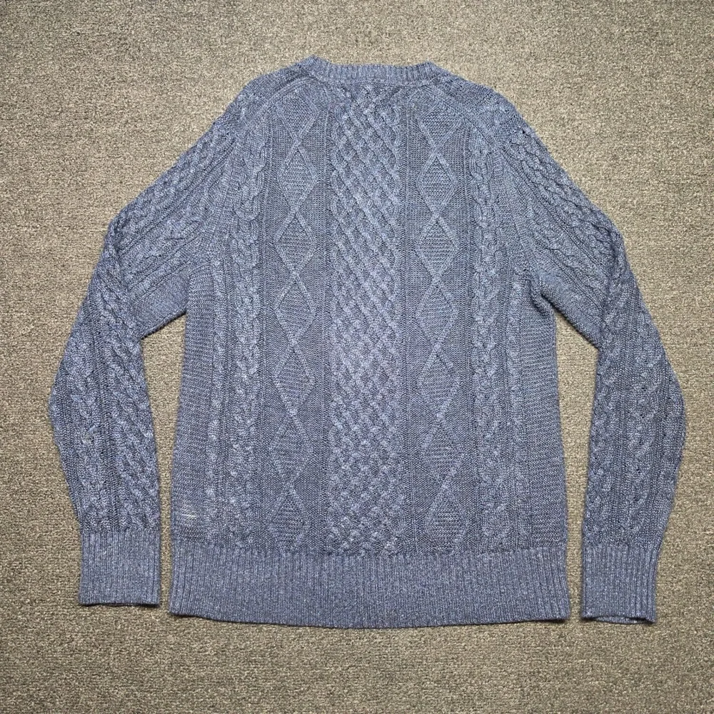 Banana Republic Sweater Blue Mens Medium Cable Knit Linificio Linen Crewneck